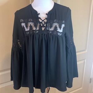 Mabel Lace Peasant Blouse, Black Small